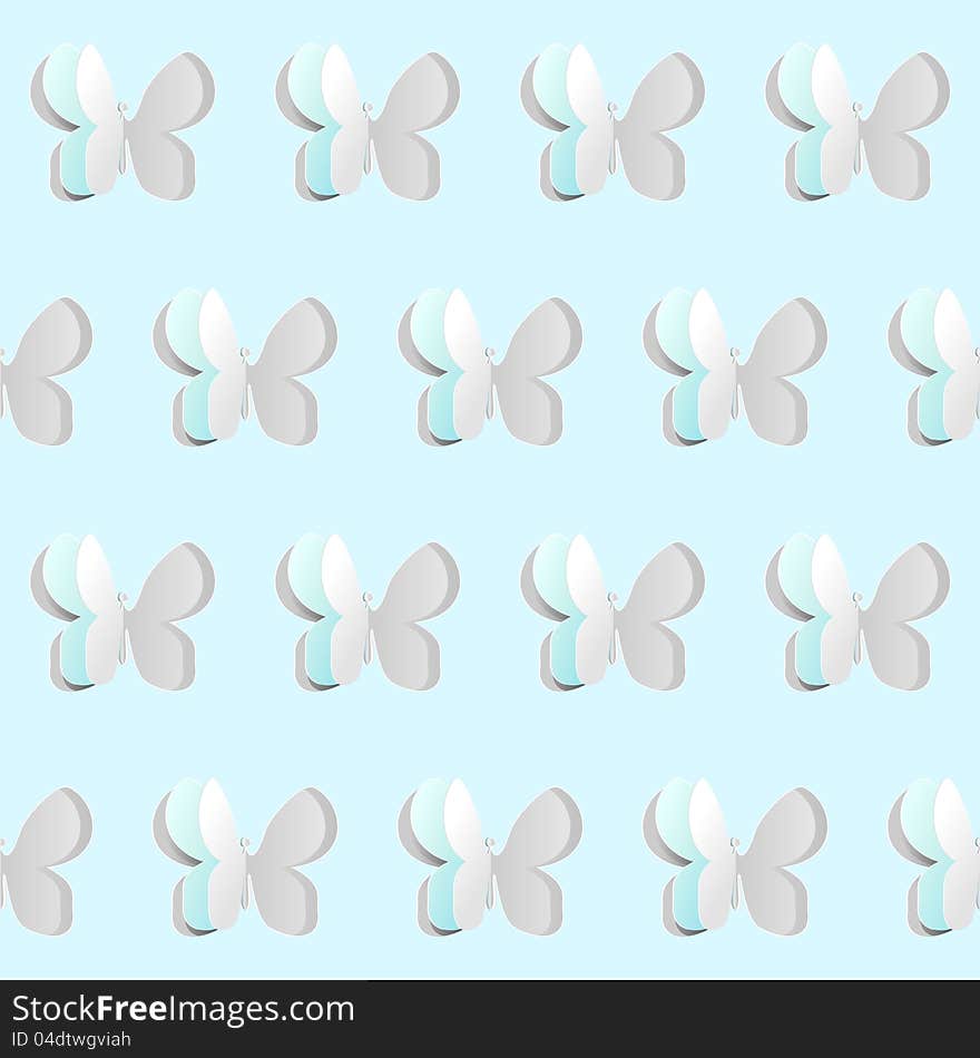 Light blue seamless background with paper cut butterflies. Light blue seamless background with paper cut butterflies