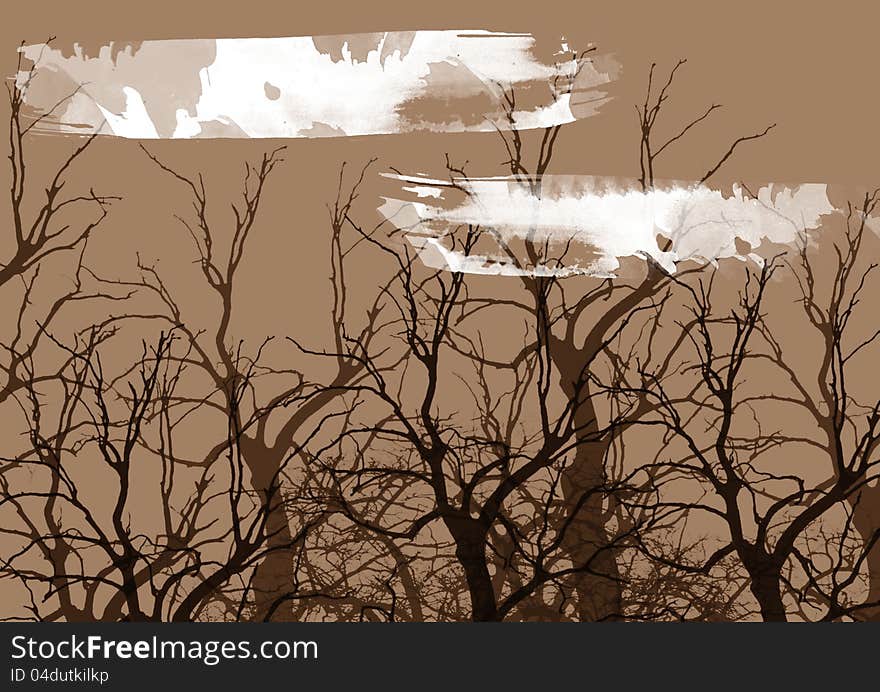 Brown trees silhouette on the background of sky. Brown trees silhouette on the background of sky