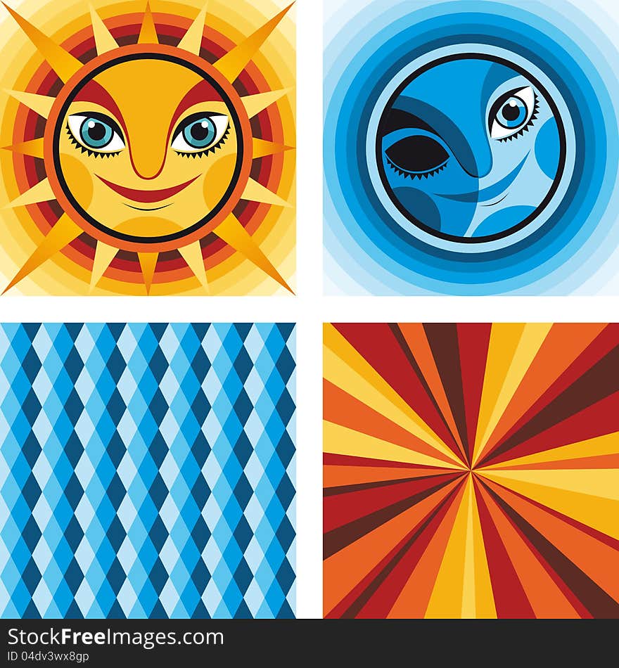 Abstract vector background. The sun and moon