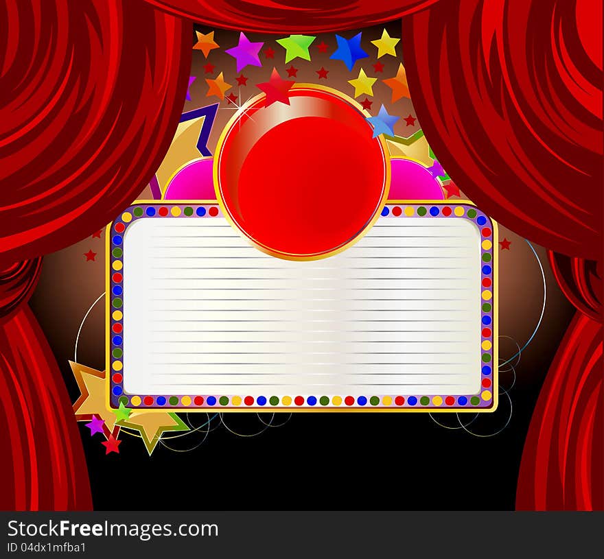 Beautiful red curtains and stars background