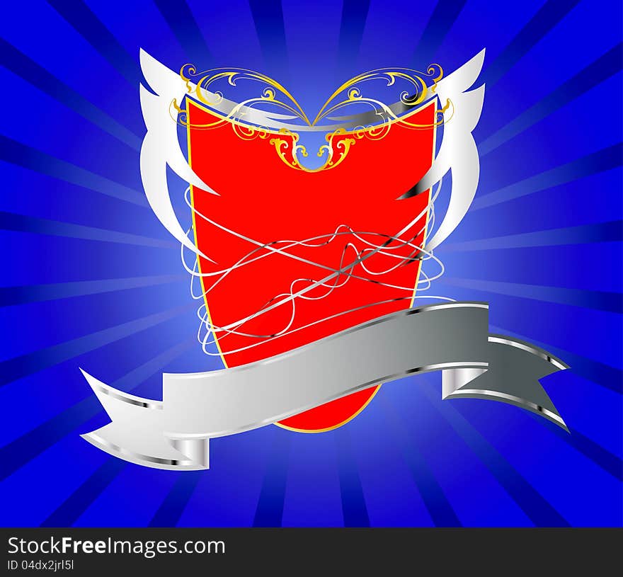 Red shield with silver banner. Red shield with silver banner