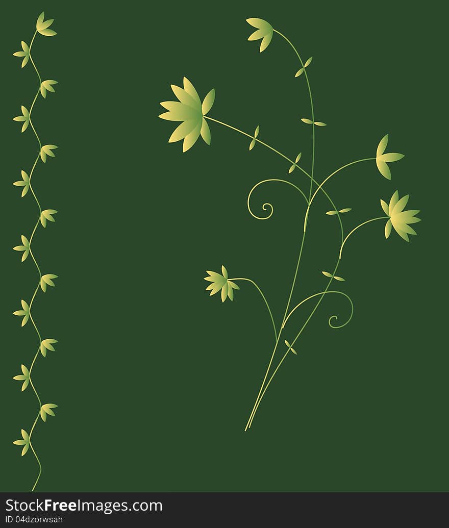 Dark green background with floral decoration. Dark green background with floral decoration