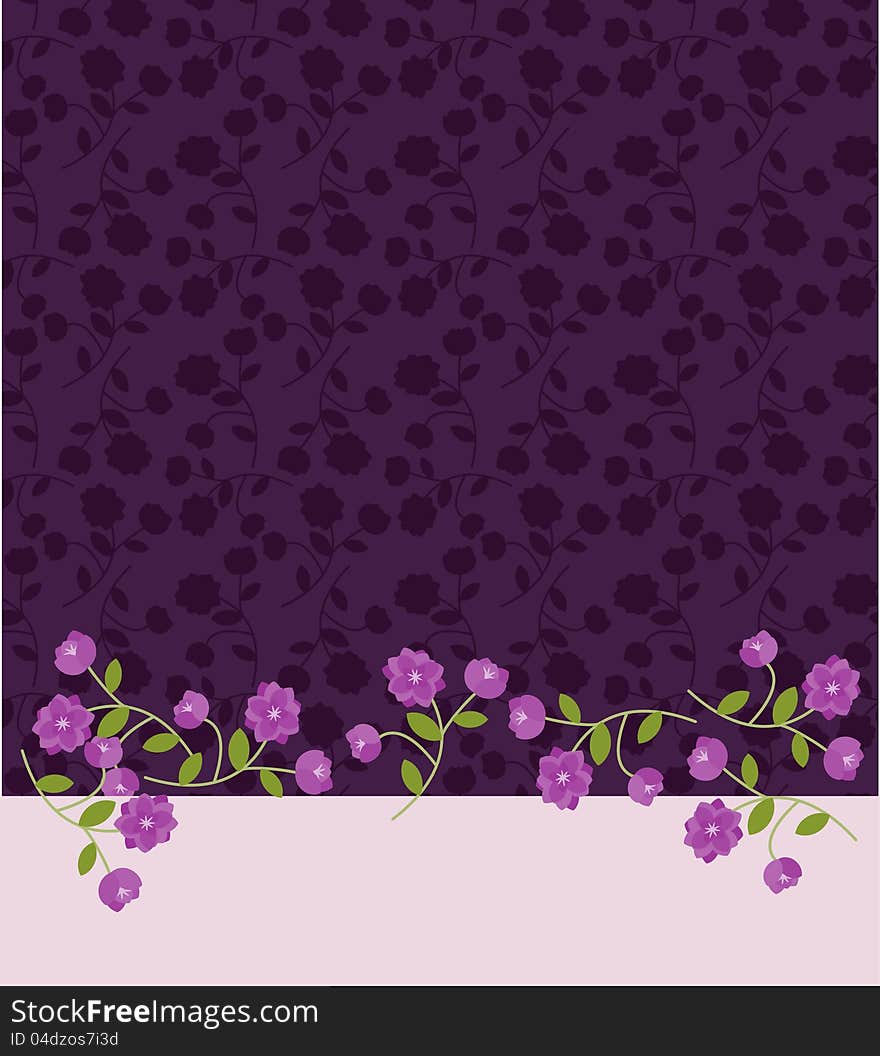 Invitation template with purple flowers pattern. Invitation template with purple flowers pattern