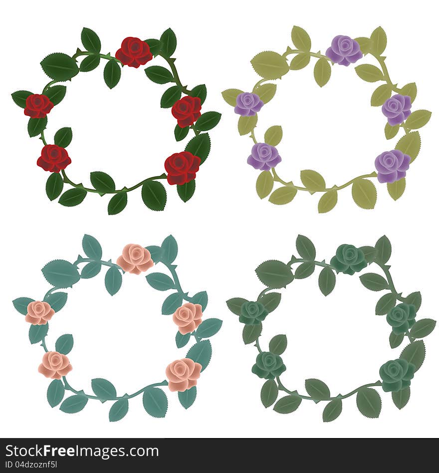 Roses with foliage wreaths decorative set. Roses with foliage wreaths decorative set