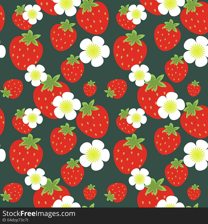 Strawberry fruits and flowers seamless pattern. Strawberry fruits and flowers seamless pattern