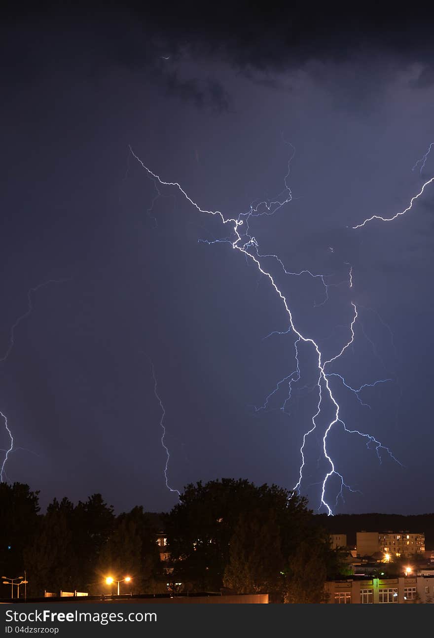 Lightning over housing estate