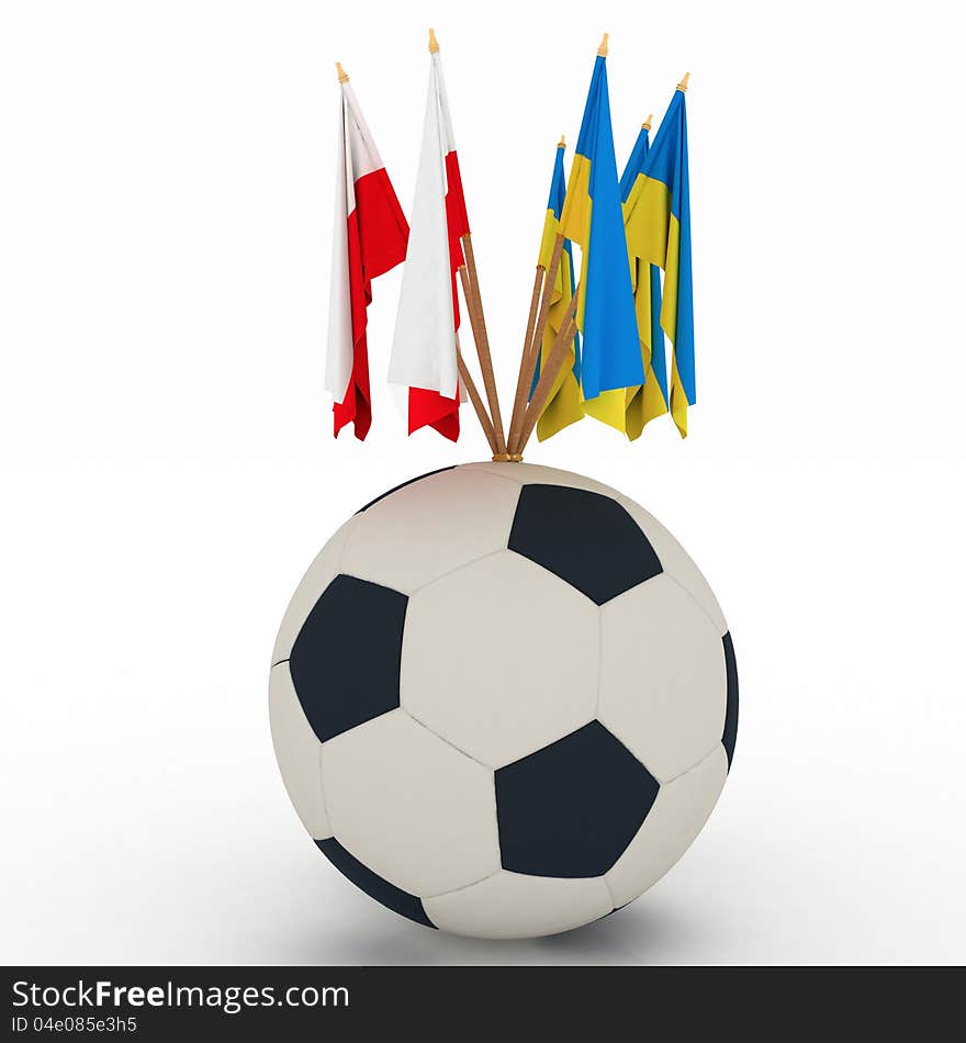 Flags Of Poland And Ukraine With Soccer Ball