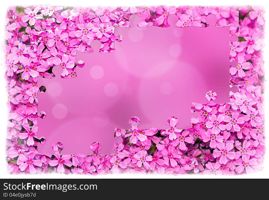 Pink Flower Frame With Puzzle Of Flowers