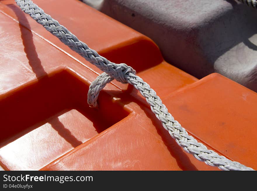 Detail of lfe belt on a vessel. Detail of lfe belt on a vessel