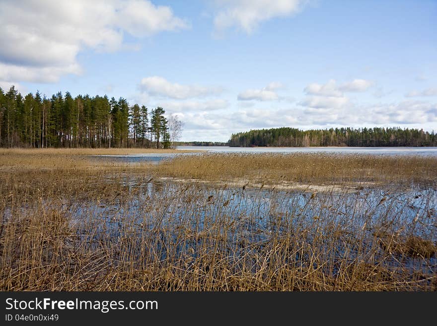 Lake landscape in the spring. Kerimäki, Savonlinna, Finland