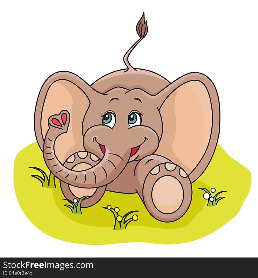 Illustration of cute Baby Elephant playing in the grass.