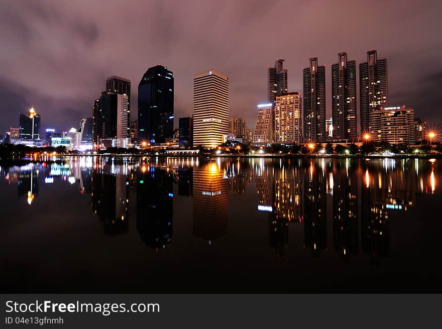 Benjasiri Park at night time Bangkok Thailand. Benjasiri Park at night time Bangkok Thailand