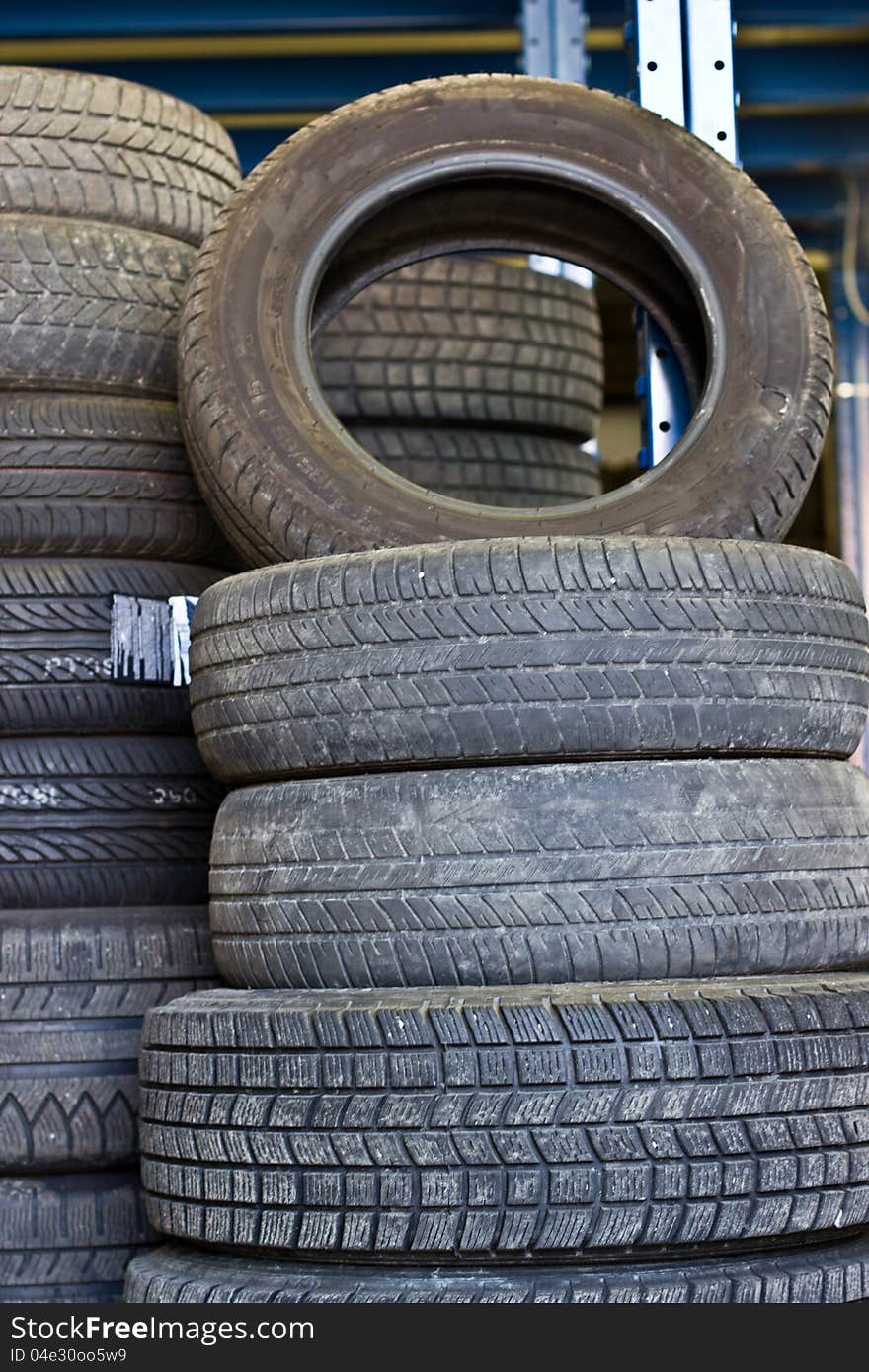 Stack of used tires to be disposed