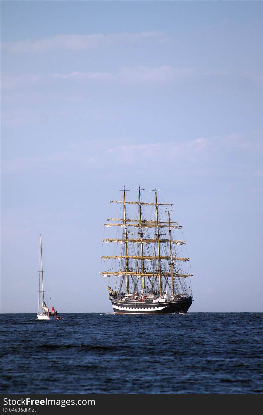 Sailing ships (worldwide parade of sailing ships in Warnemunde - Rostock, Germany). Sailing ships (worldwide parade of sailing ships in Warnemunde - Rostock, Germany)