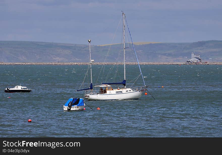 Boats anchored off the Dorset Coast