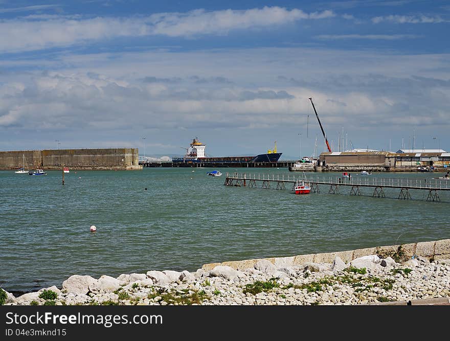 Container Ship berthed in a Harbor