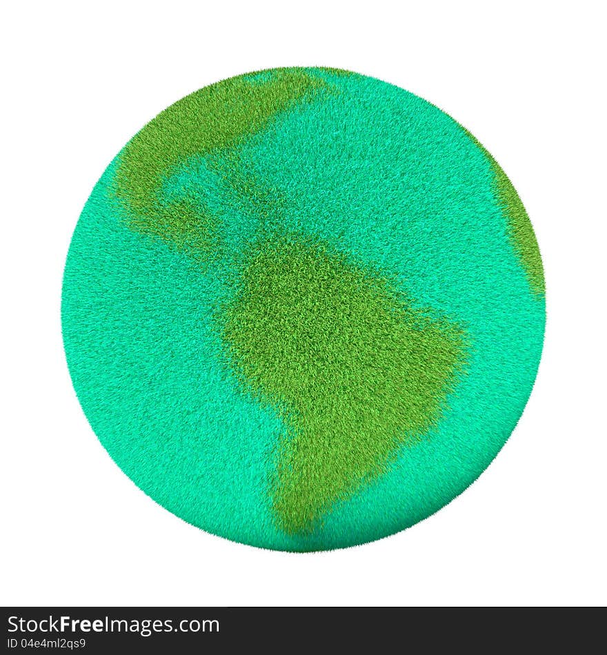 Green and blue grassy Earth isolated on white background