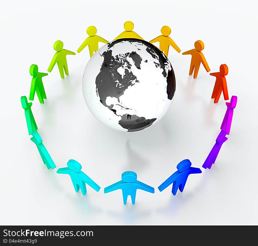 People in circle surrounding the Earth. Symbol of global communication. People in circle surrounding the Earth. Symbol of global communication.