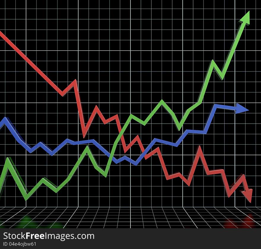 Business graph with red green and blue arrow