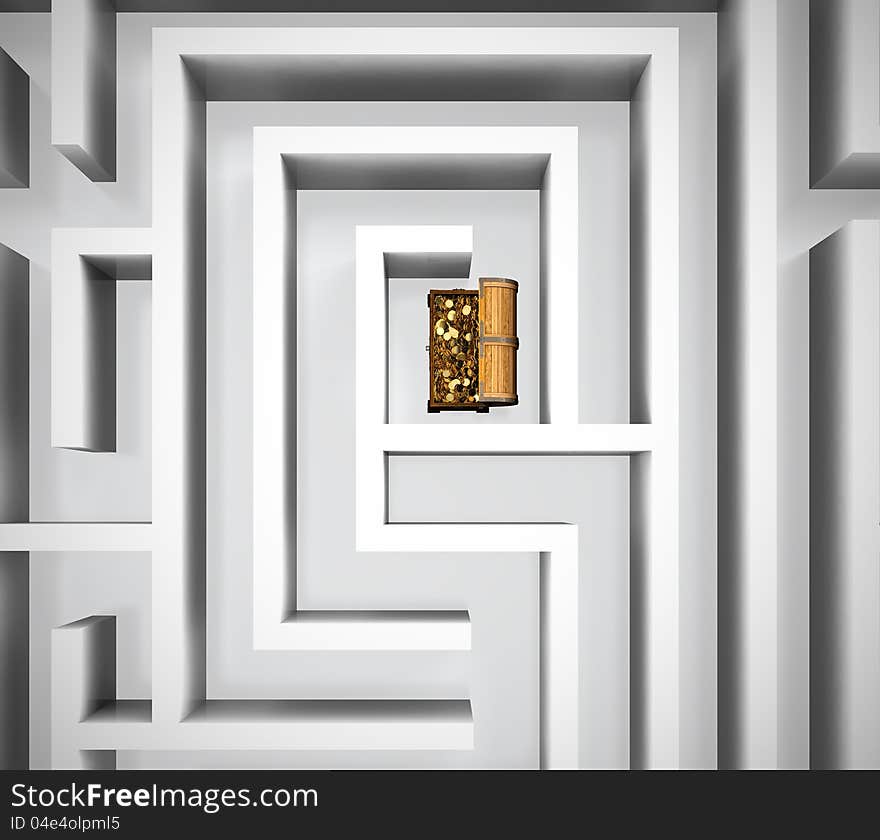 Maze with treasure chest in center of it