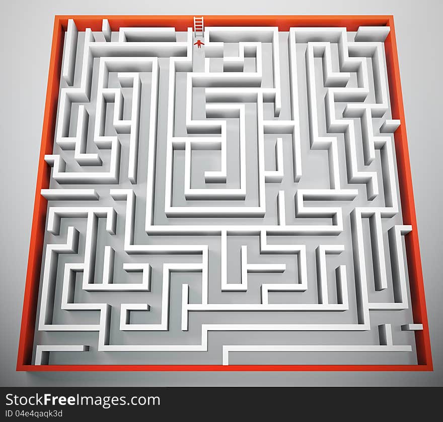 3D render of person trying to escape from maze. 3D render of person trying to escape from maze