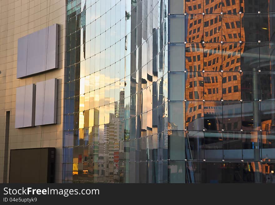 Reflection of window glass in evening