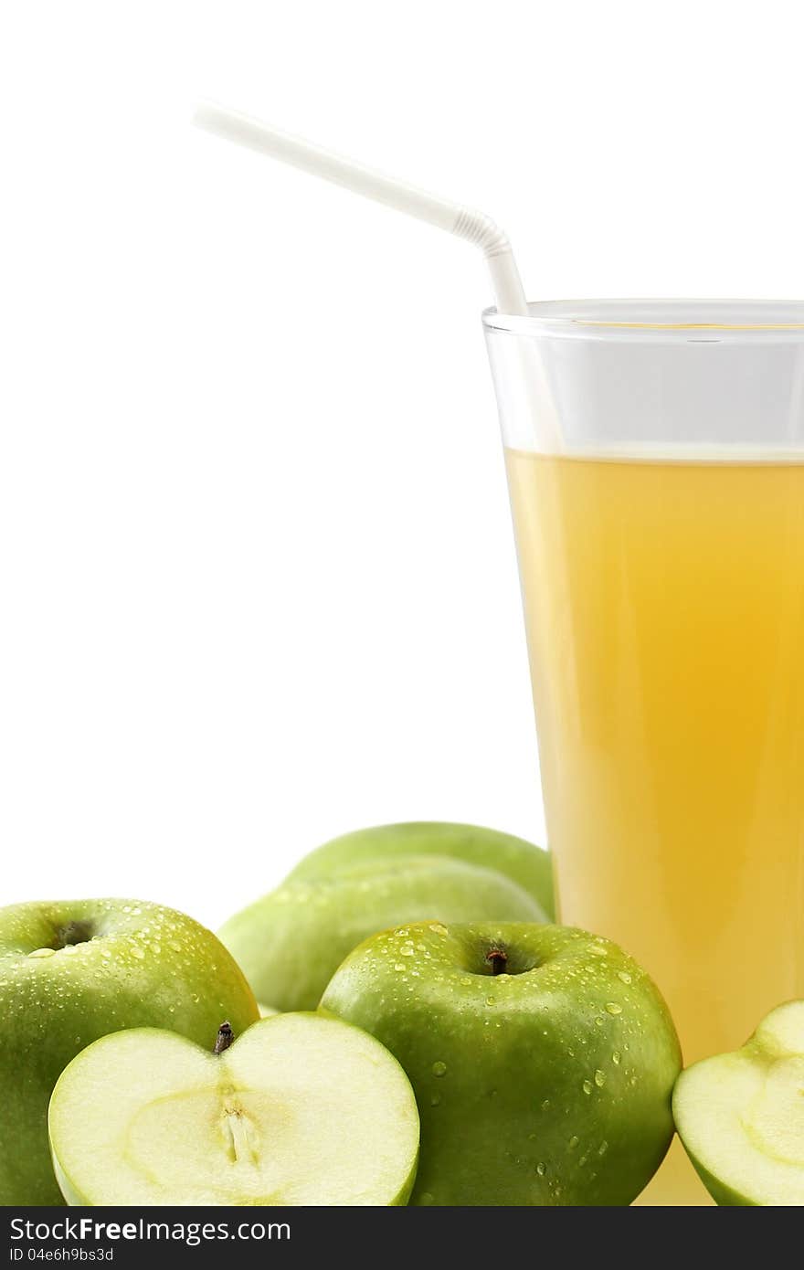 Apple juice on white background