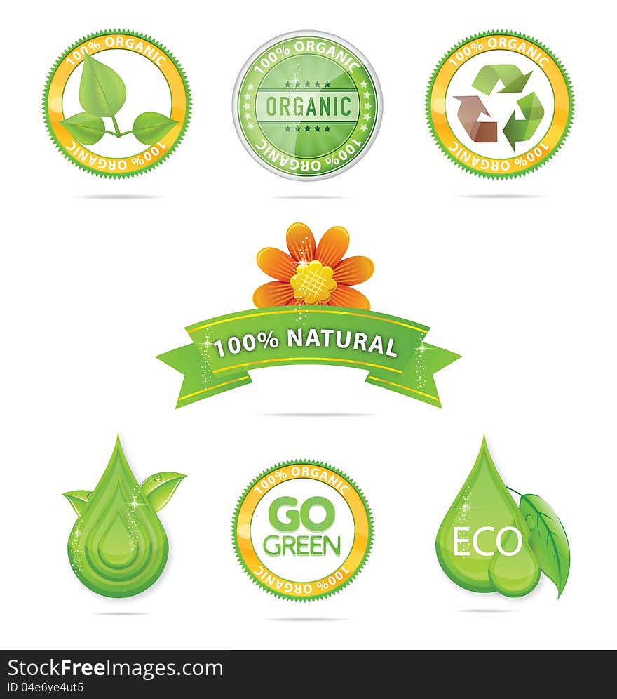 Green nature emblems and sign set isolated