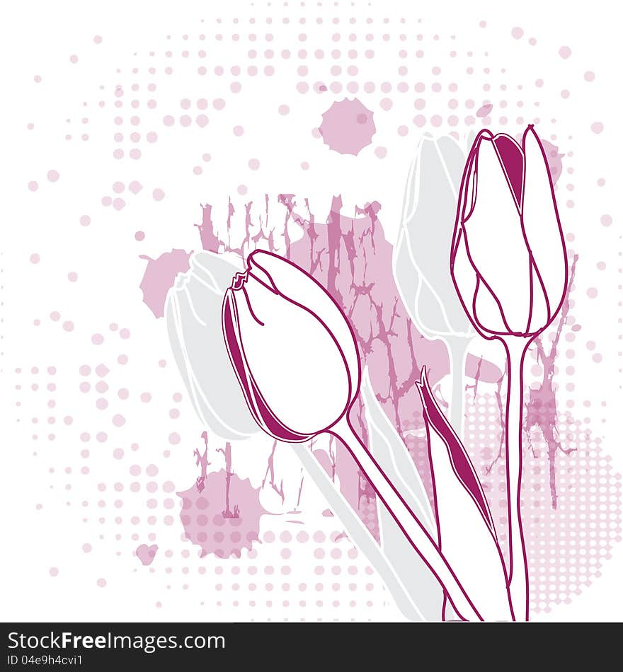 Tulips flowers lilac on graphic background