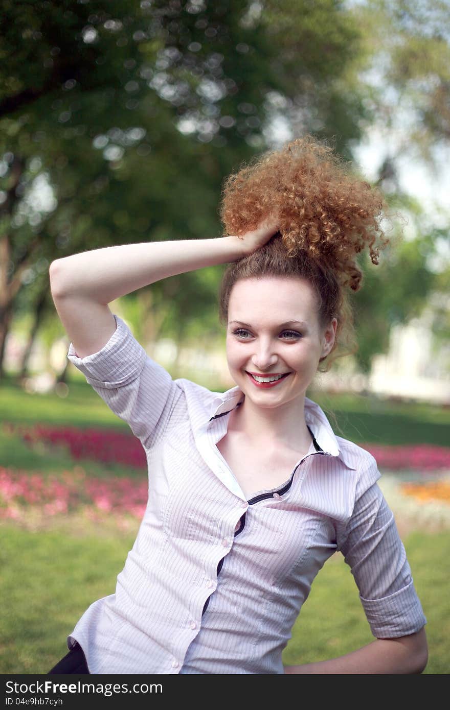 Portrait of curly redhead pretty girl. Portrait of curly redhead pretty girl