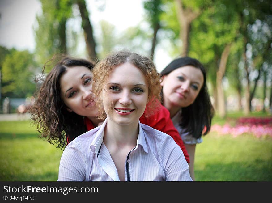 Three pretty faces on the nature. Three pretty faces on the nature