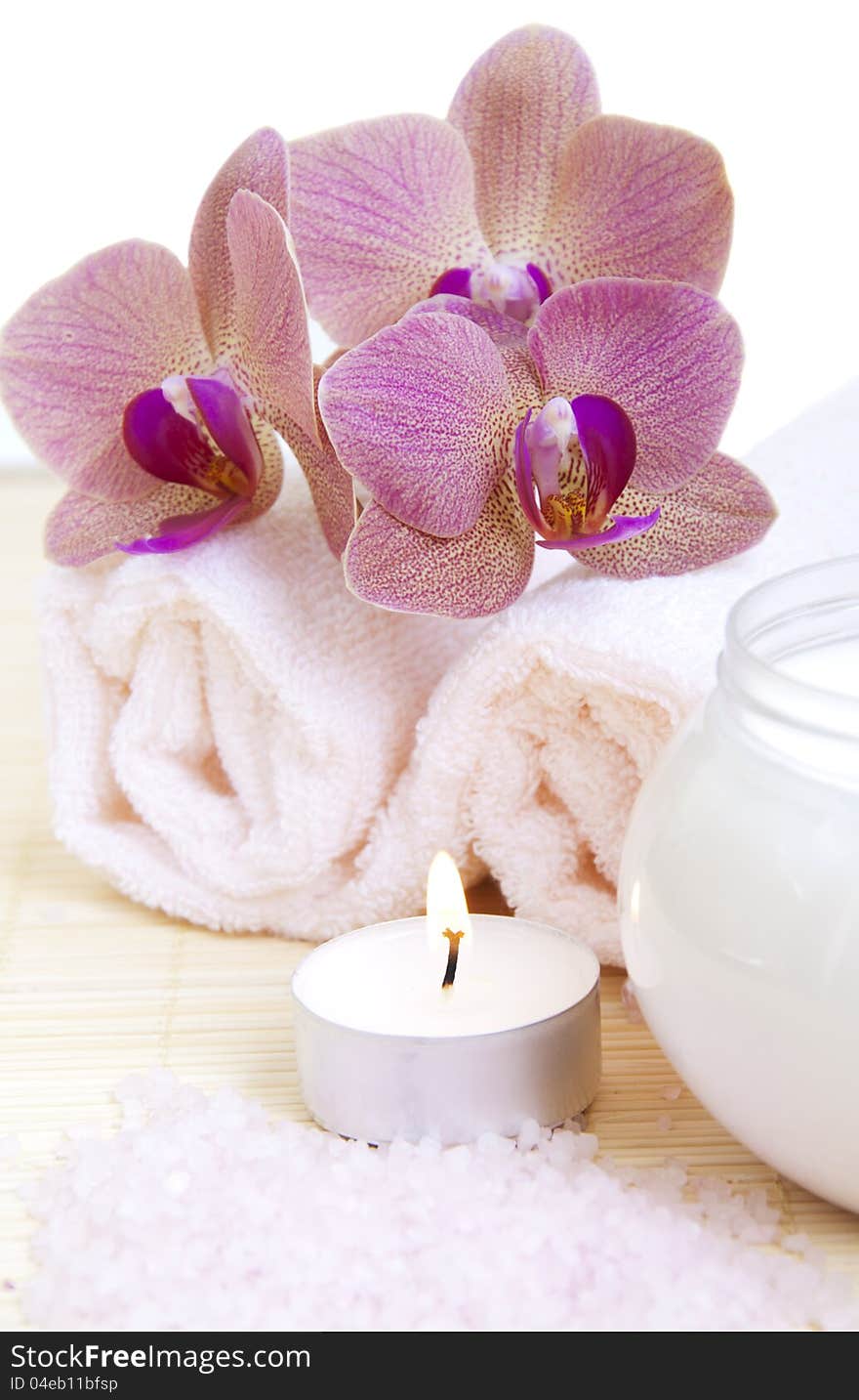 Candle, Towel And Orchid