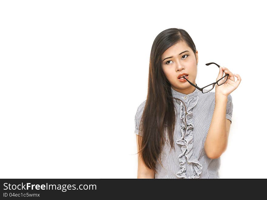 Portrait of a asian woman thinking you can help her