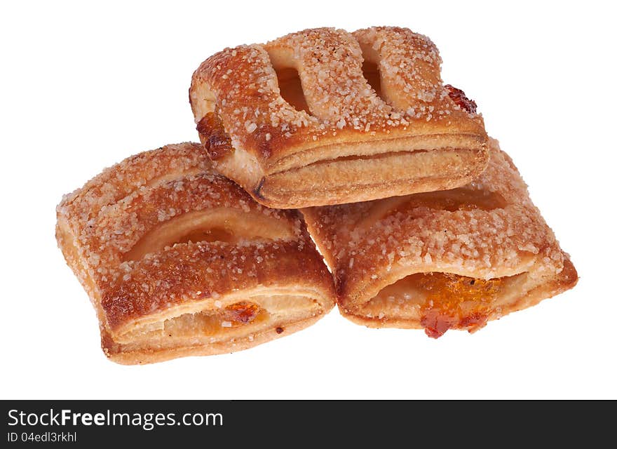 Three buns with jam isolated on white background