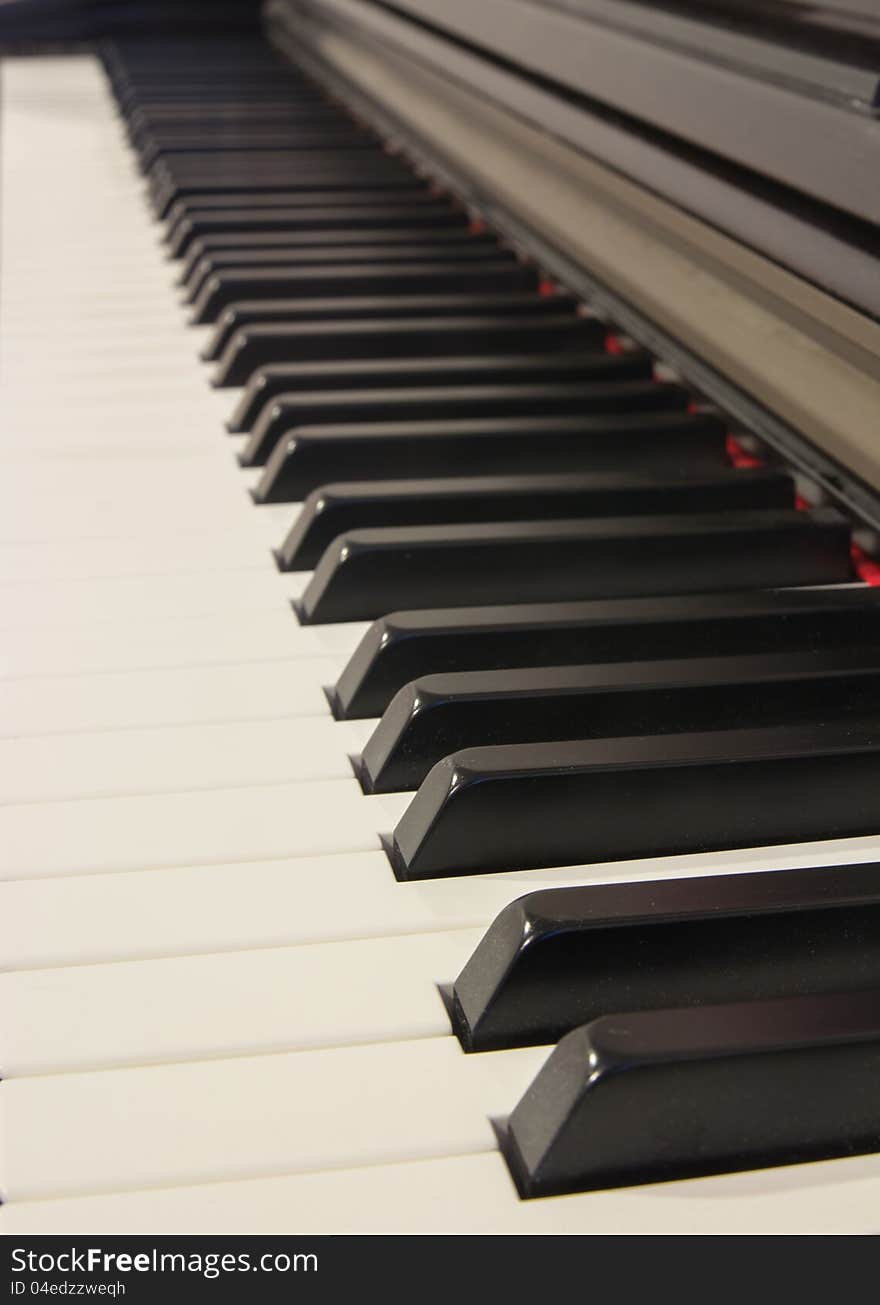 Piano keys perspective closeup