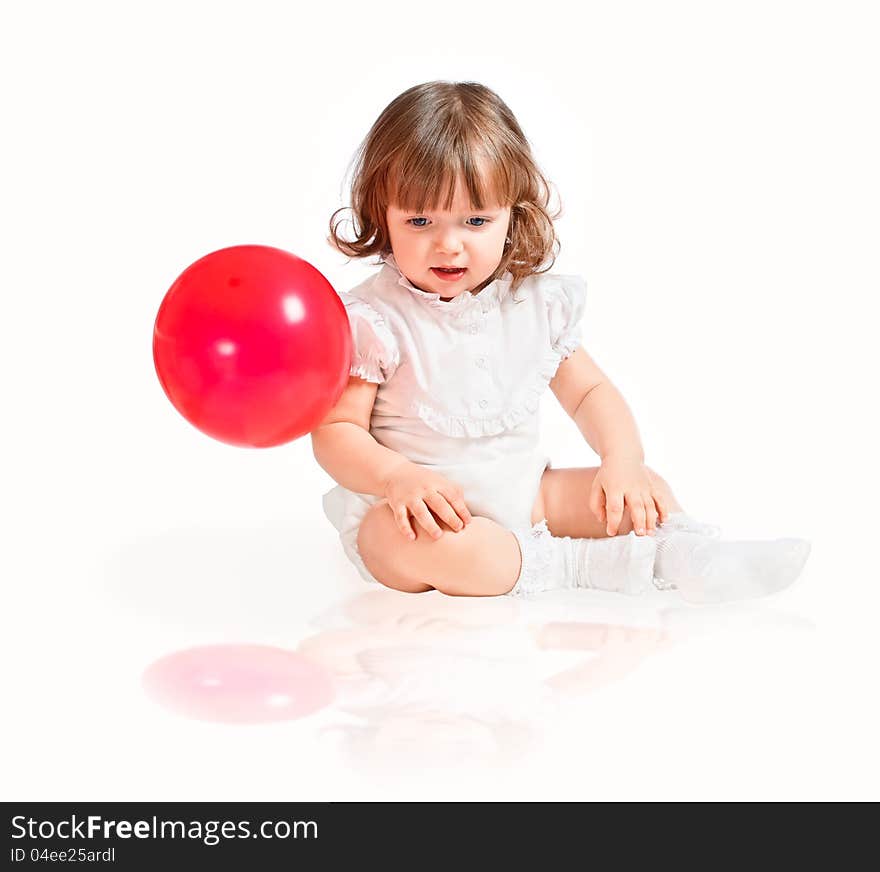 Beautiful girl with a ball on a white background. Beautiful girl with a ball on a white background