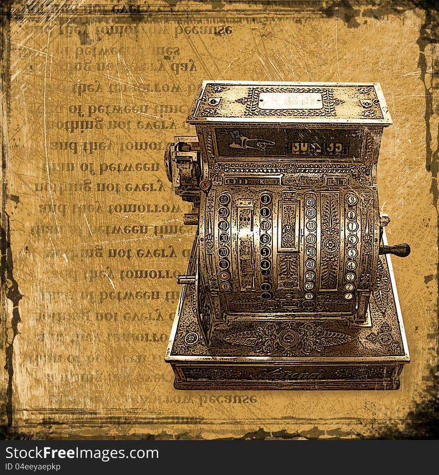 Old cash register in a vintage style for background