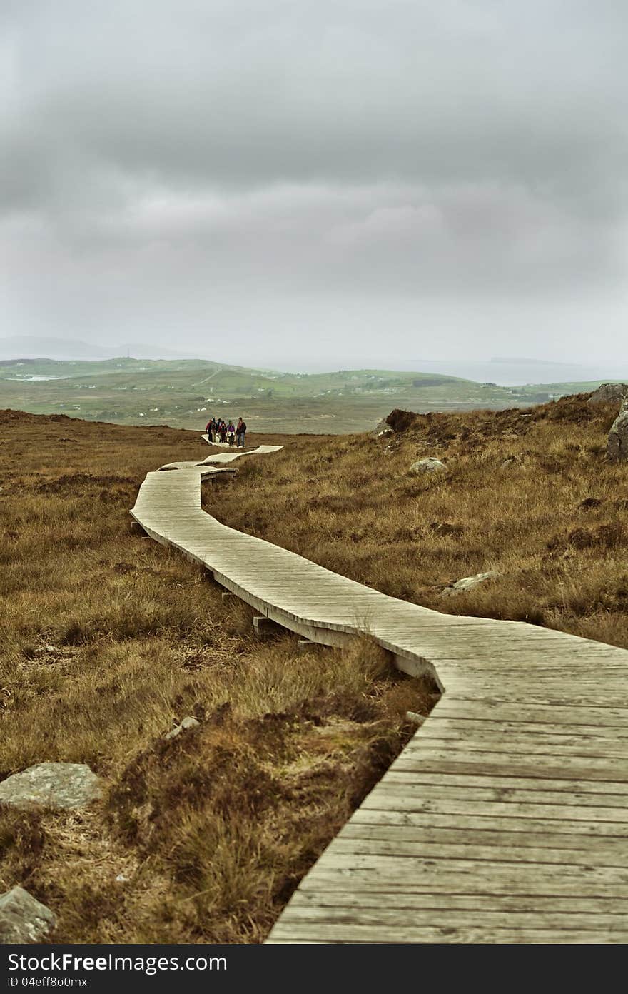 Path in mountains in Ireland in fog