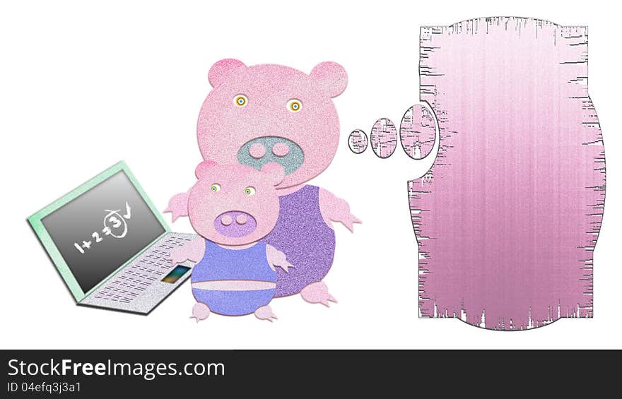 Illustration of a pig family with home study concept. Illustration of a pig family with home study concept