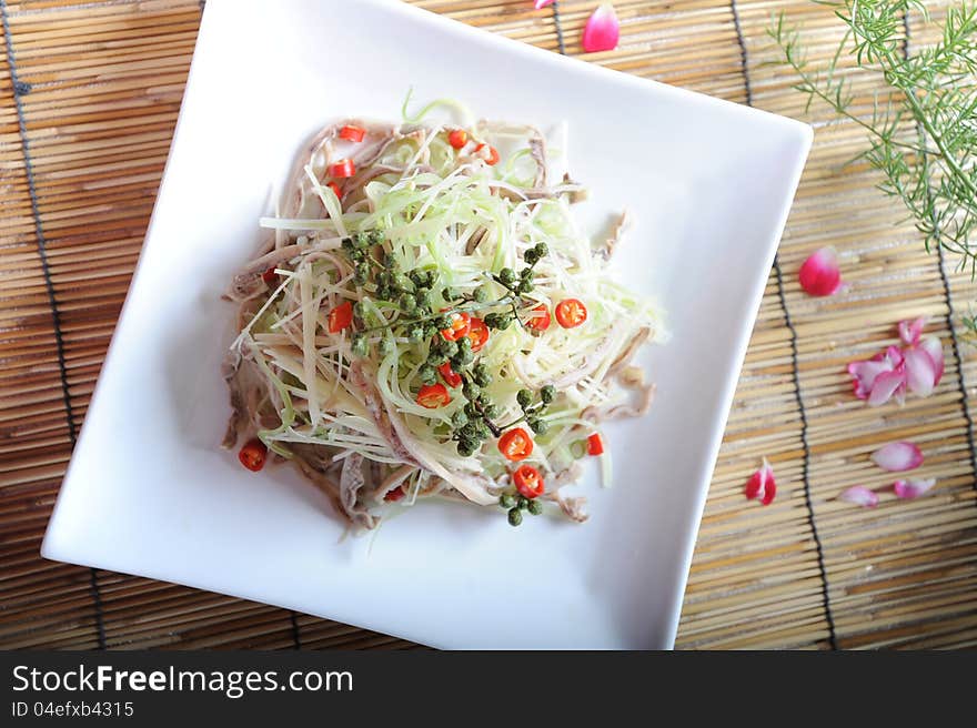 The Chinese food made of pig stomach with Celery