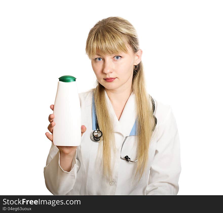 Woman Doctor Holds A Bottle