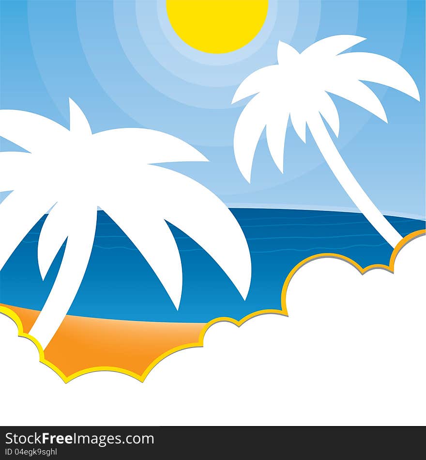 Vector tropical palm tree background with sunny beach