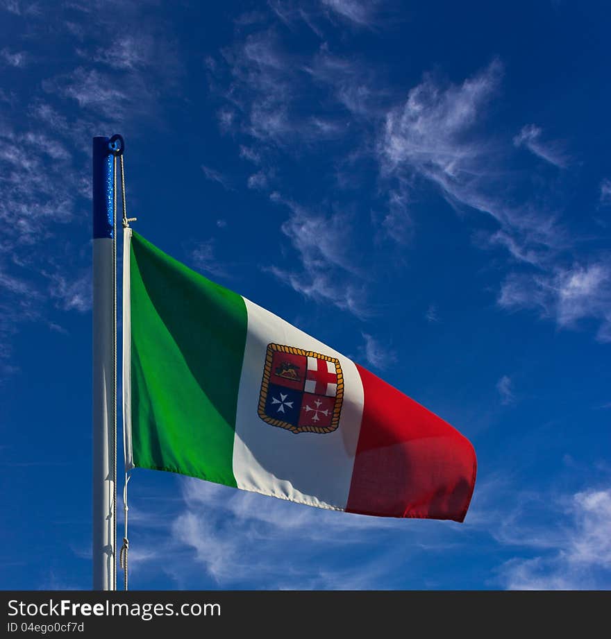 Italian navy flag blowing in the wind