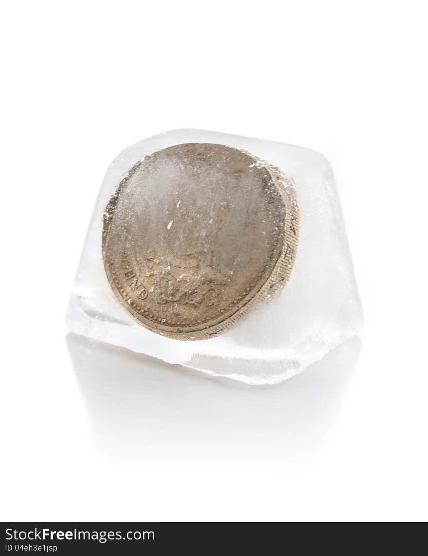 Coin inside a block of ice. Coin inside a block of ice