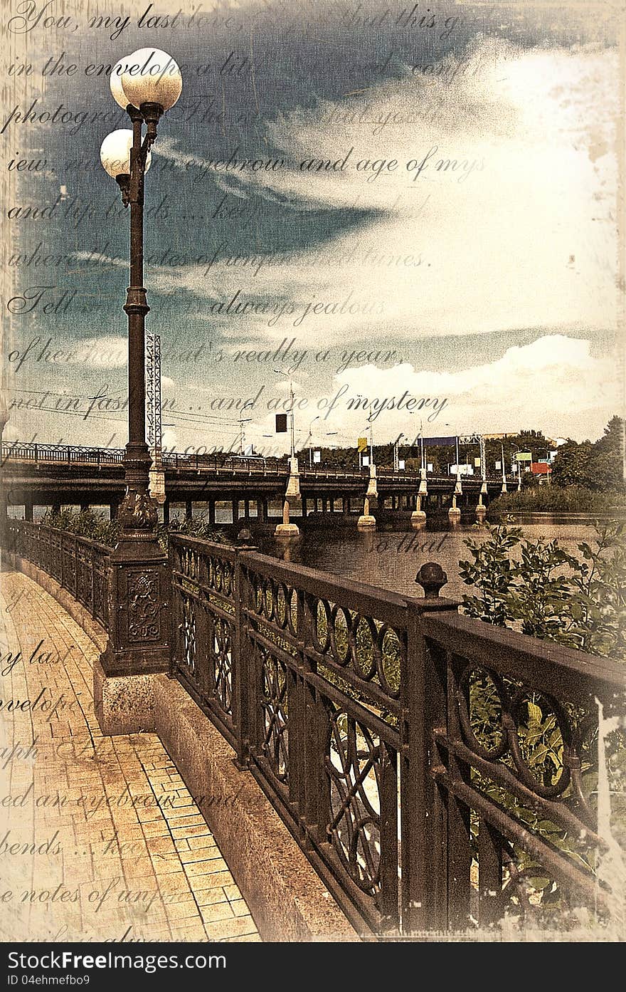 Embankment in the style of old postcards. Embankment in the style of old postcards