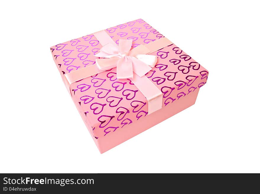 Pink gift box on white background