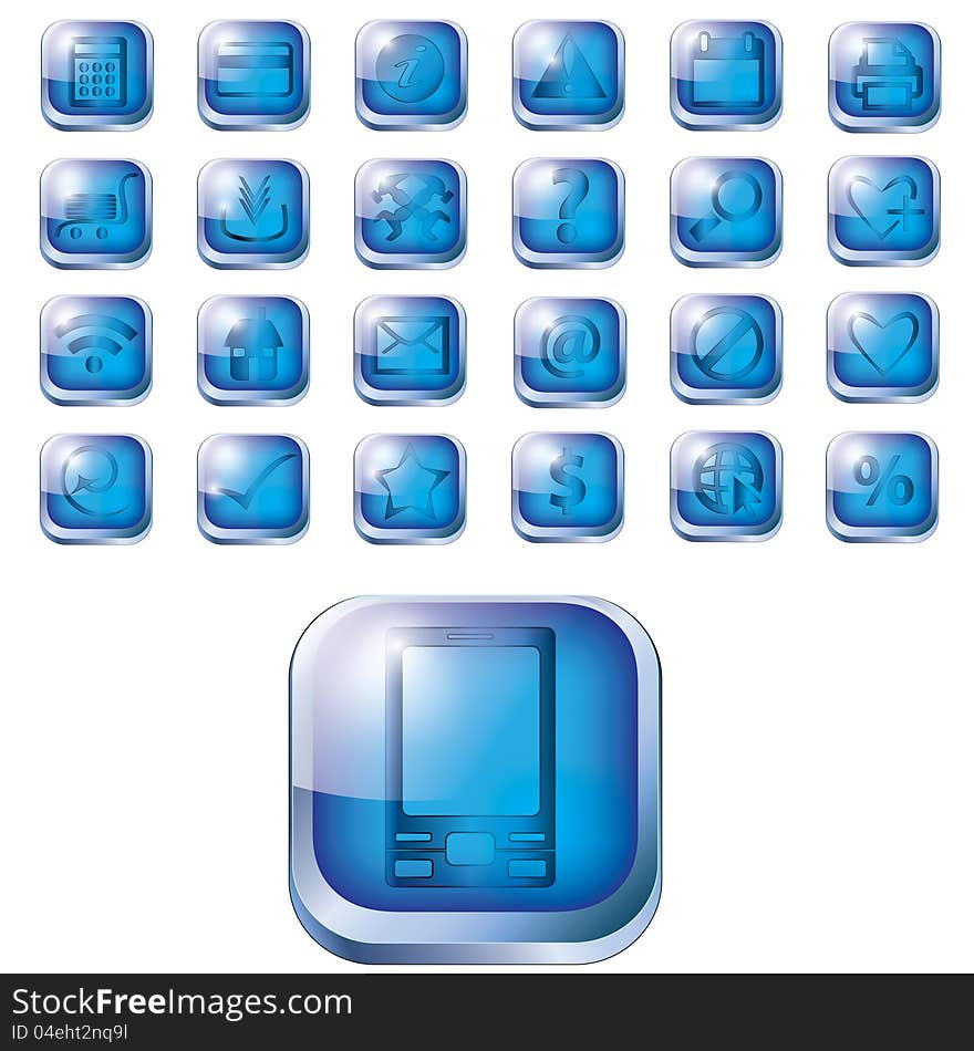 Glossy blue icon set for web