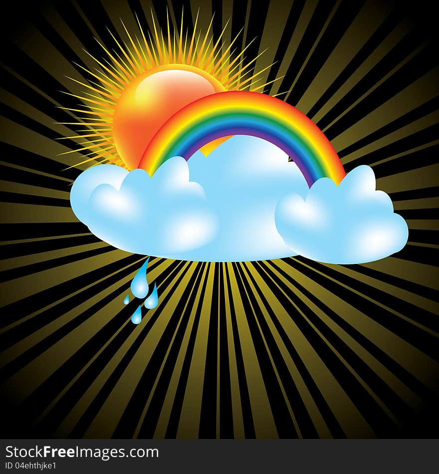 Sun and clouds design elements with black background