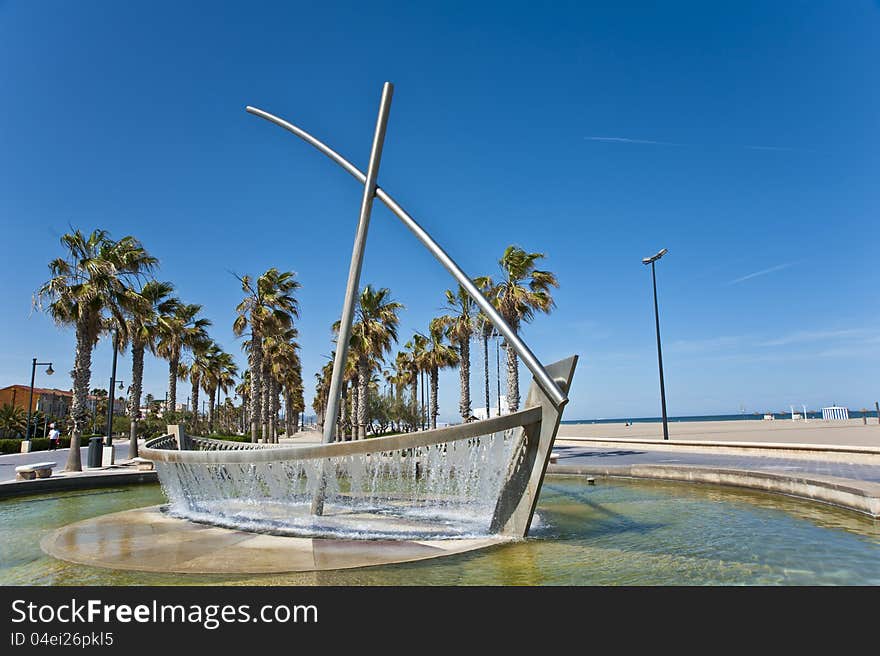 The fountain on the beach of Valencia,Spain.