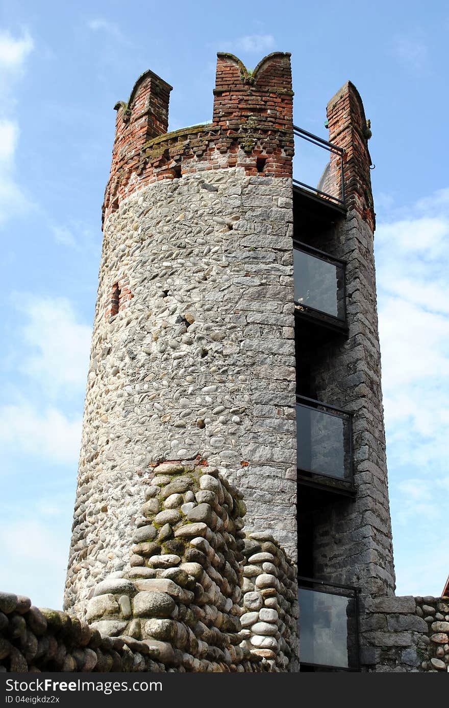 Main tower in a medieval castle, made of stones